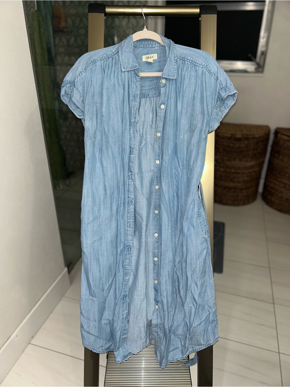 Style & Co. Light Blue Chambray Midi Shirt Dress